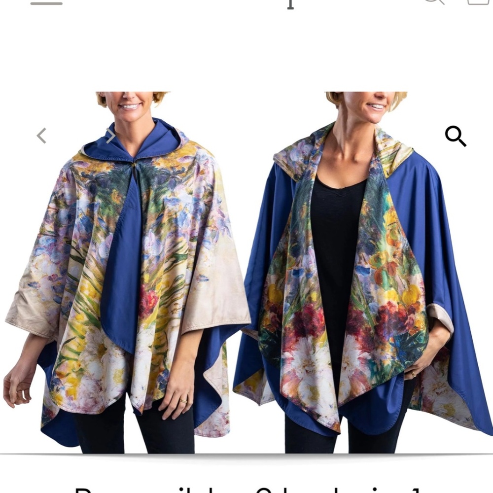 RainCaper Tiffany Peonies &‎ Iris Reversible Rain Cape Wrap Hood